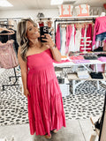 Ruffled Tiered Tube Top Dress - Fuchsia