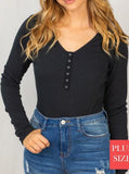 Button Up Ribbed Bodysuit - Black