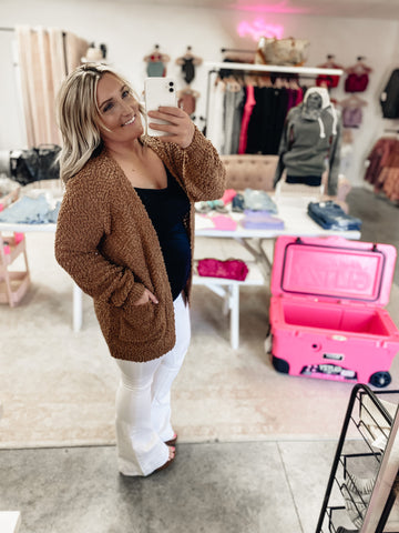 Popcorn Puff Sleeve Cardigan - Camel