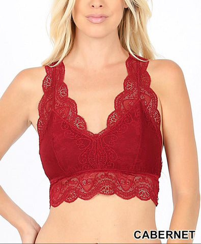 Lace Racer Back Bralette - Cabernet